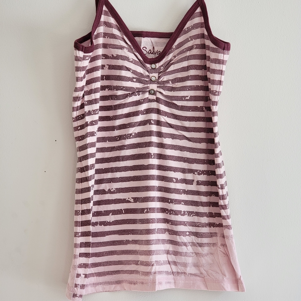PJ Salvage Vintage Faded Stripe Pink Henley Cami Medium